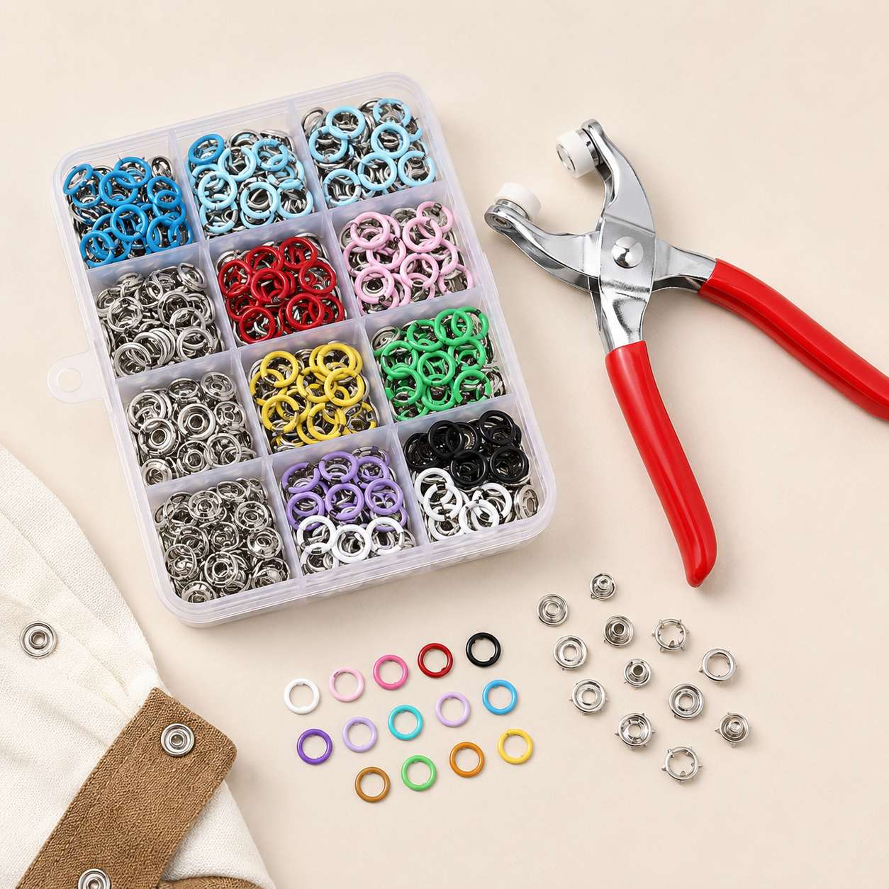 Colored Claw Snap Button Kit | Metal Buckles with Manual Snap Pliers
