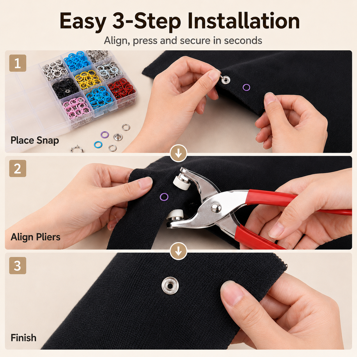 Colored Claw Snap Button Kit | Metal Buckles with Manual Snap Pliers