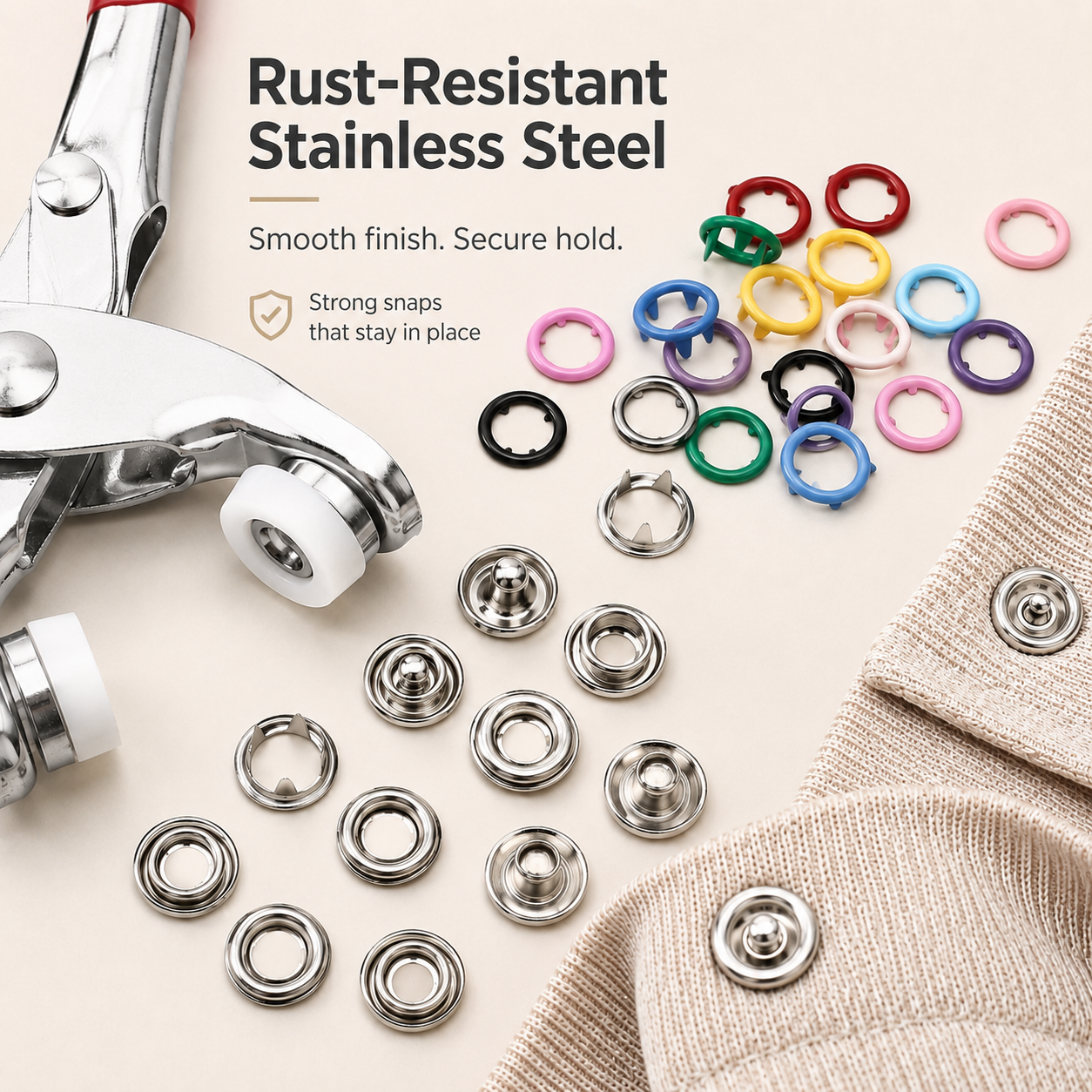 Colored Claw Snap Button Kit | Metal Buckles with Manual Snap Pliers