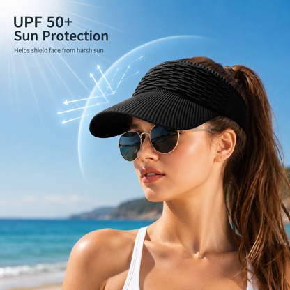 🧢 2Pcs Women High Ponytail Open Top Sun Visor Hat, UV Protection
