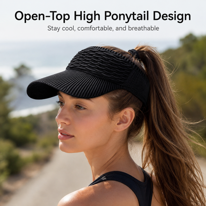 🧢 2Pcs Women High Ponytail Open Top Sun Visor Hat, UV Protection
