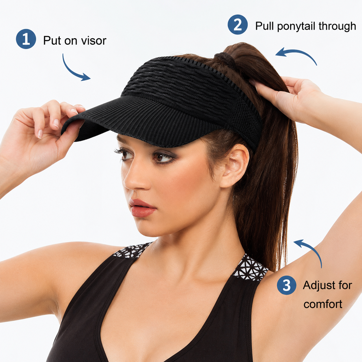 🧢 2Pcs Women High Ponytail Open Top Sun Visor Hat, UV Protection