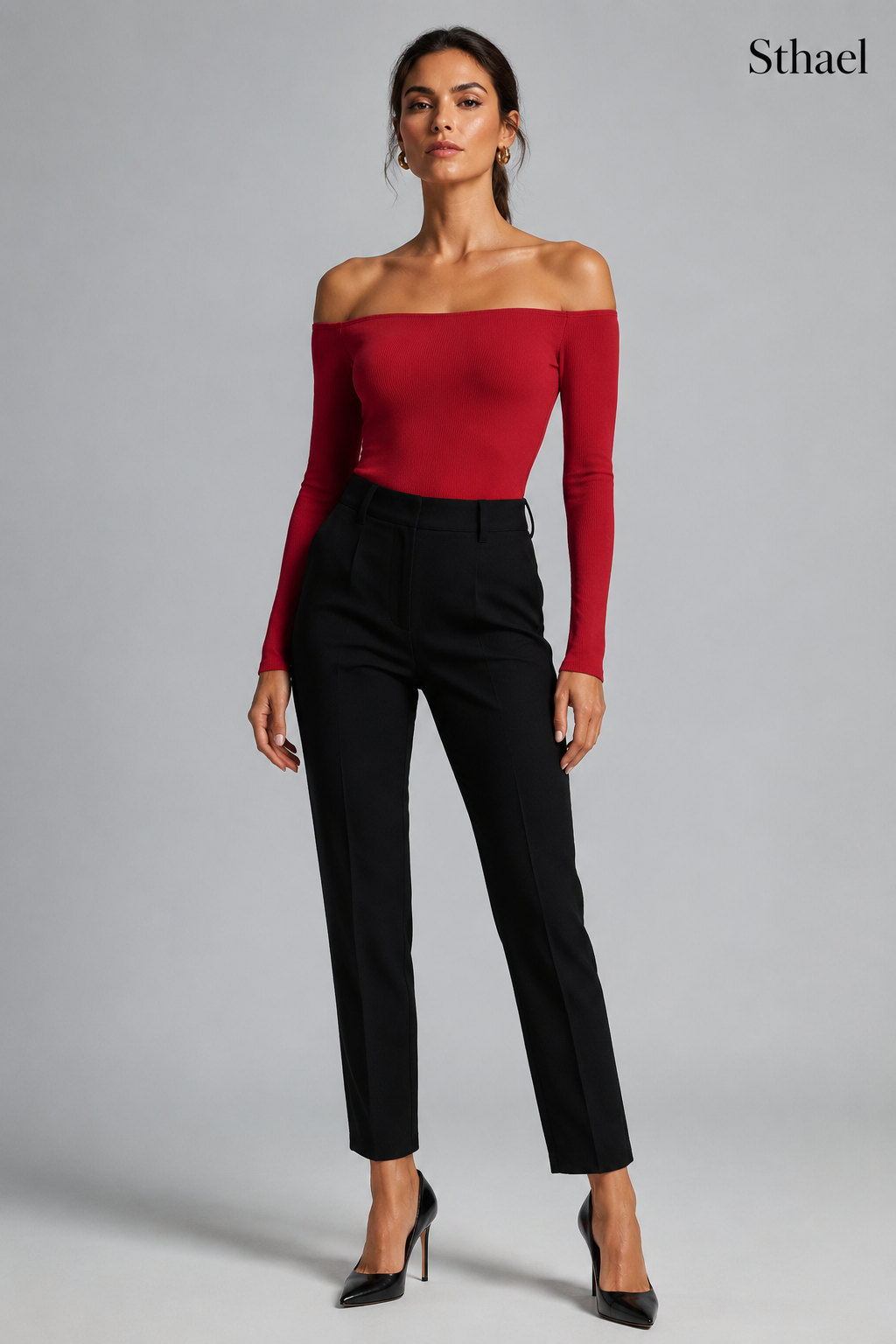 Women’s 2-in-1 Ribbed Off-Shoulder Long Sleeve Top