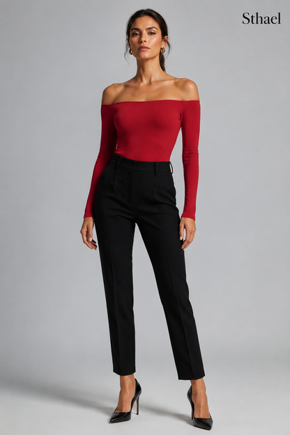 Women’s 2-in-1 Ribbed Off-Shoulder Long Sleeve Top