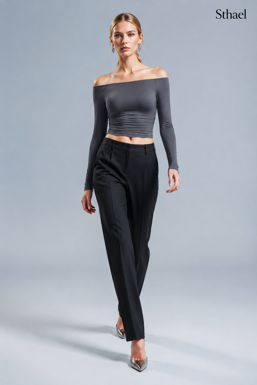 Women’s 2-in-1 Ribbed Off-Shoulder Long Sleeve Top