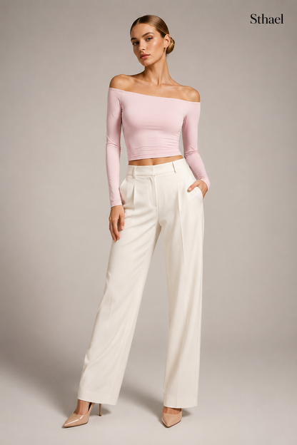 Women’s 2-in-1 Ribbed Off-Shoulder Long Sleeve Top