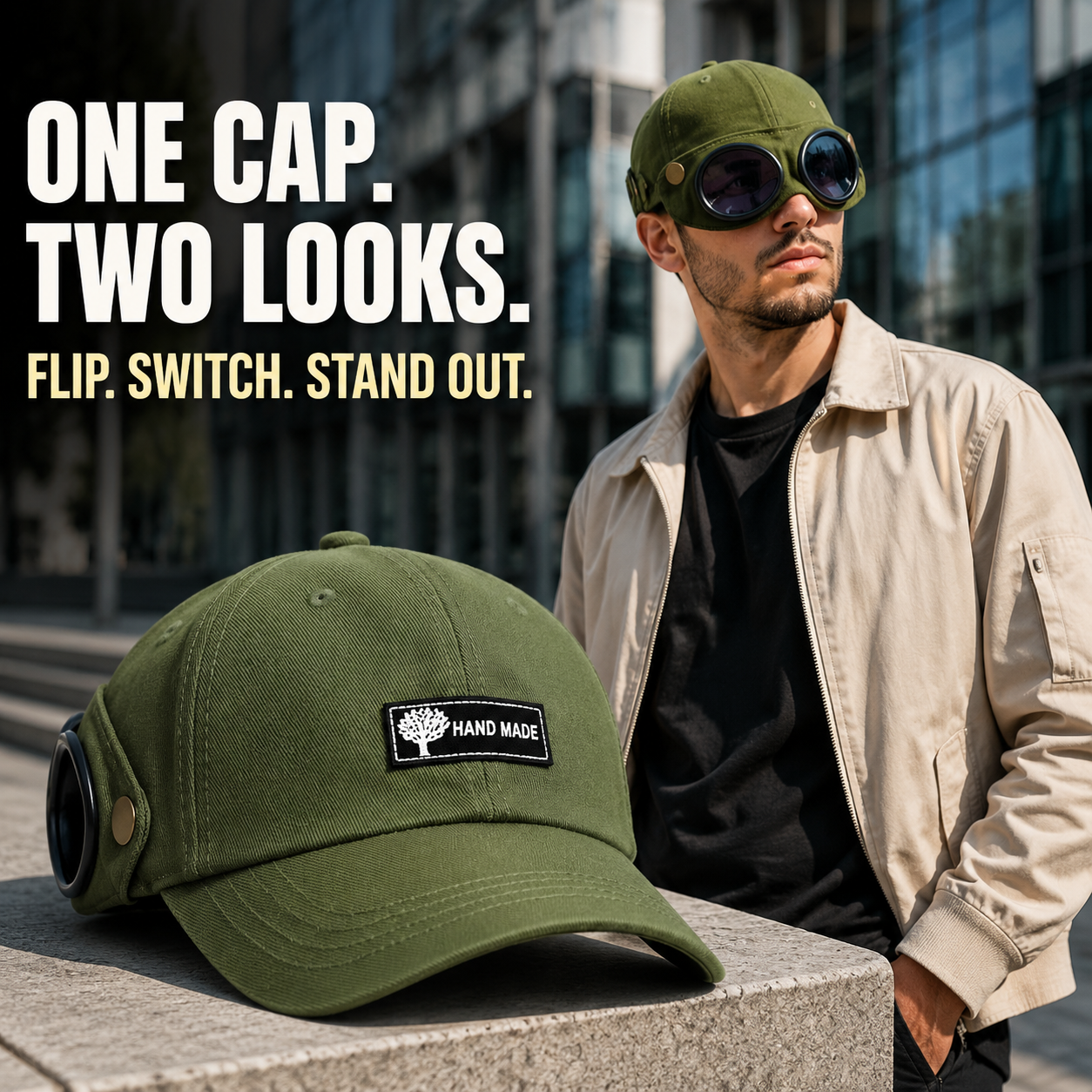 Unisex Baseball Cap Aviator Hat with Goggles Hip Hop Sport Snapback Cap