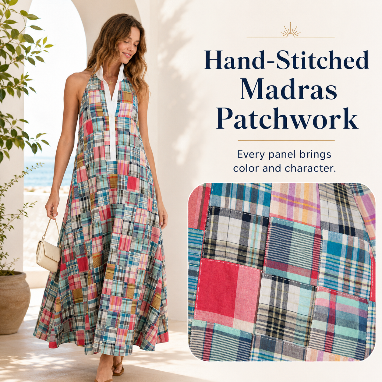 Damen Heritage Madras Neckholder-Maxikleid