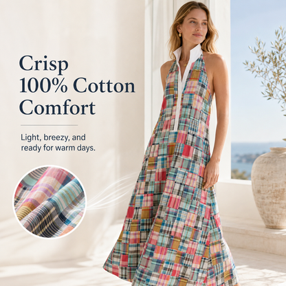 Damen Heritage Madras Neckholder-Maxikleid