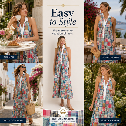 Damen Heritage Madras Neckholder-Maxikleid