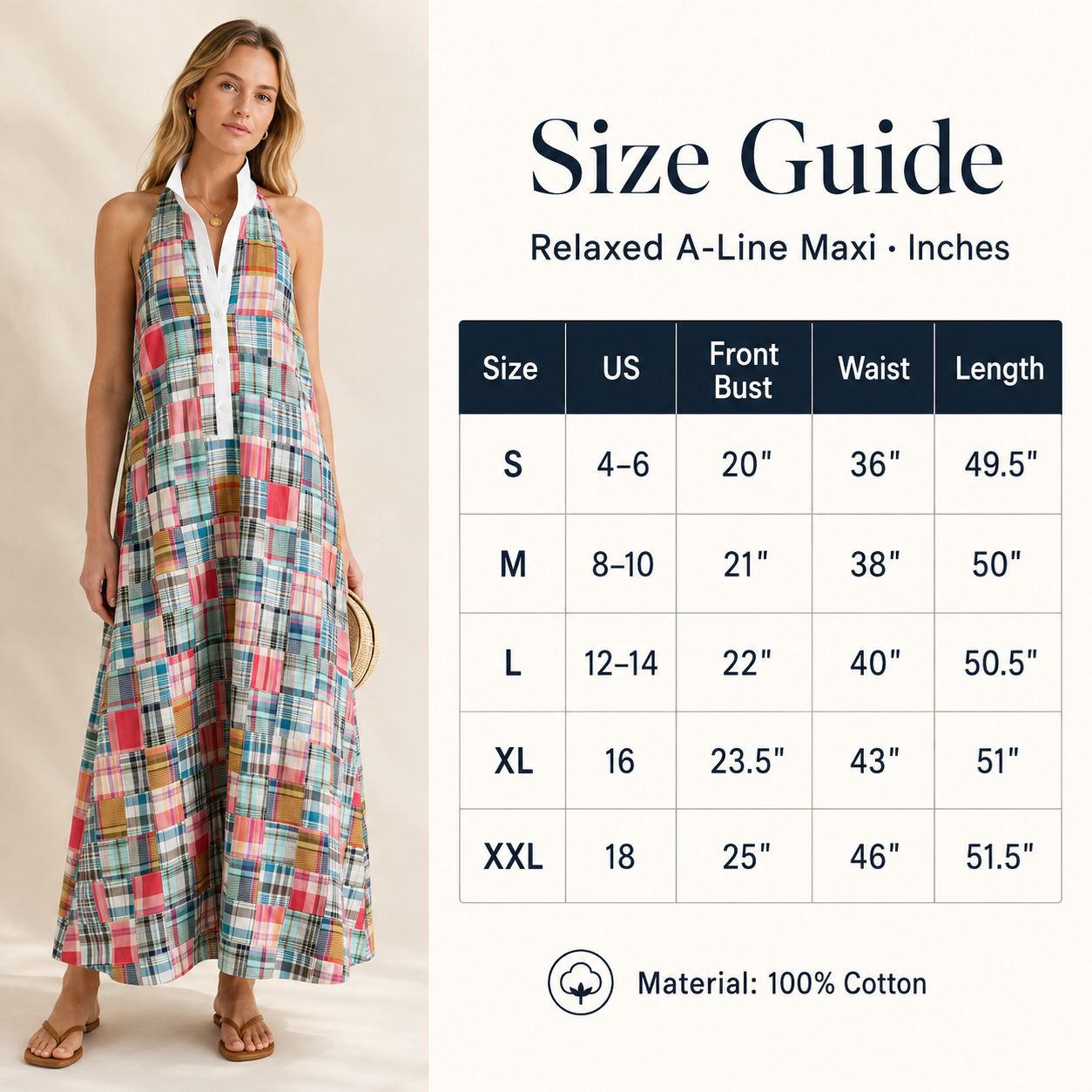Damen Heritage Madras Neckholder-Maxikleid