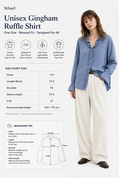 Unisex Yarn-Dyed Gingham Ruffle Shirt