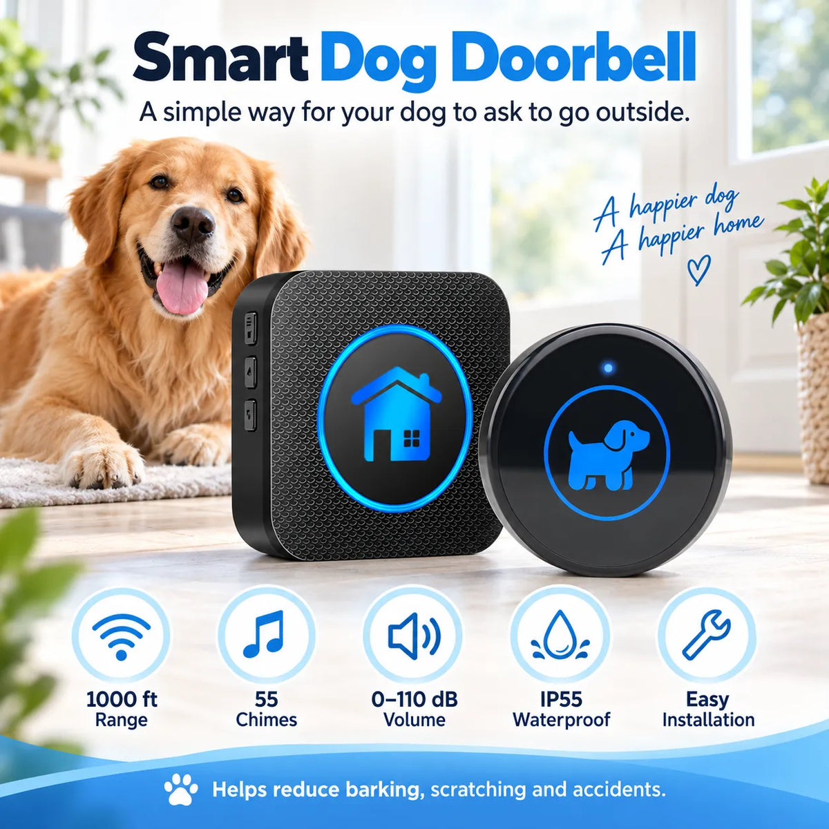 🎁Easy-Touch Wireless Dog Doorbell for Potty Training