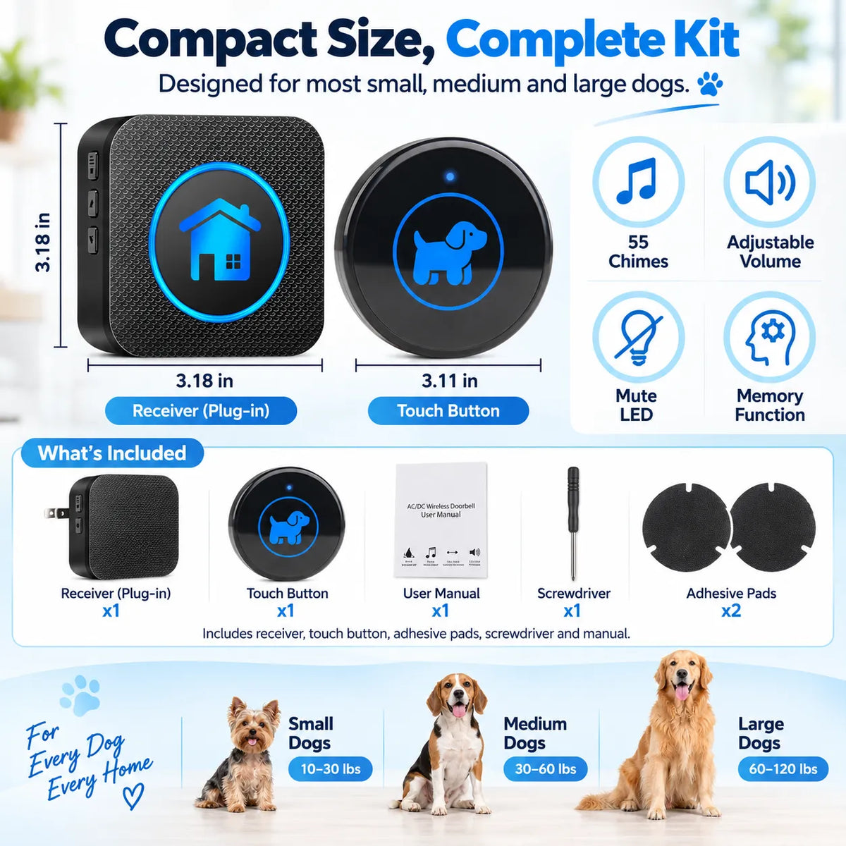 🎁Easy-Touch Wireless Dog Doorbell for Potty Training