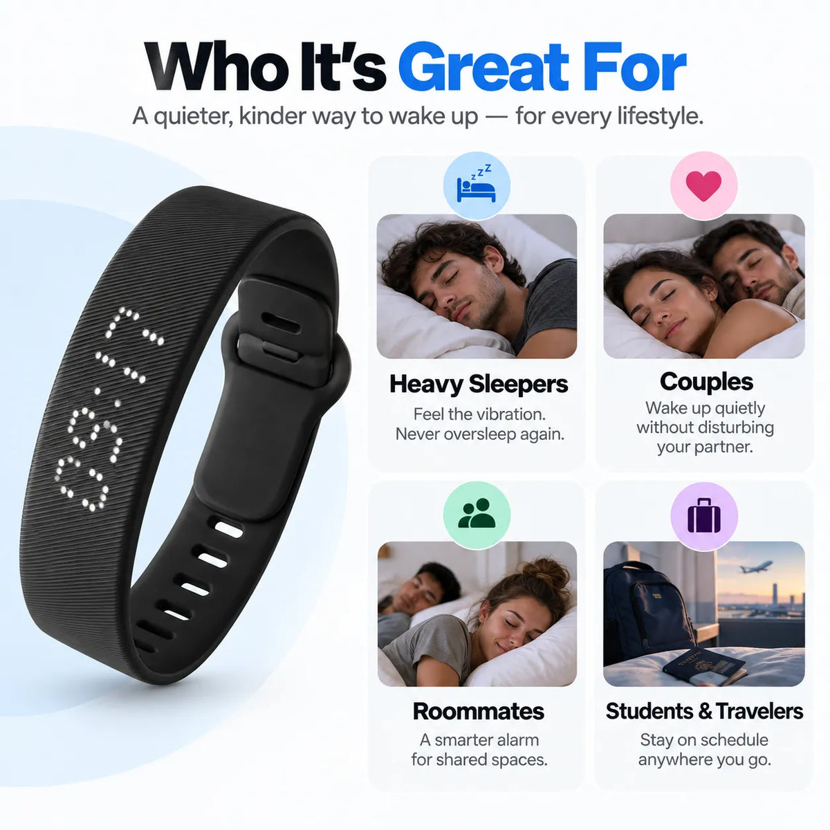 🎁Silent Vibration Alarm Clock – Wearable Wake-Up Band for Heavy Sleepers