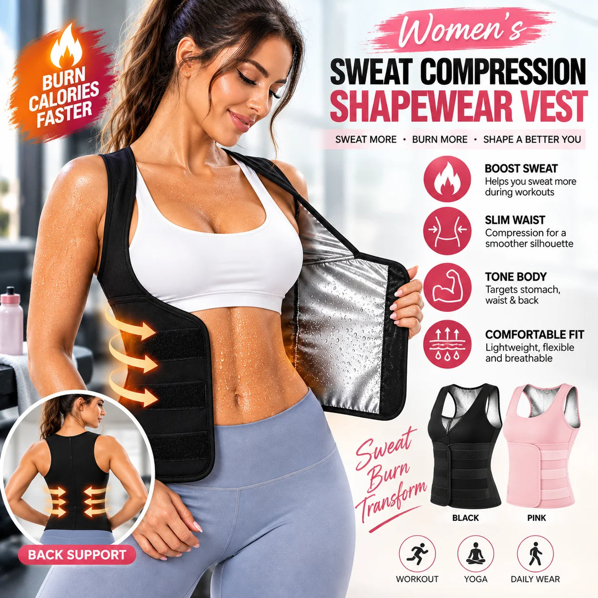 Women's Sweat Compression Shapewear Vest With Sculpting Fit