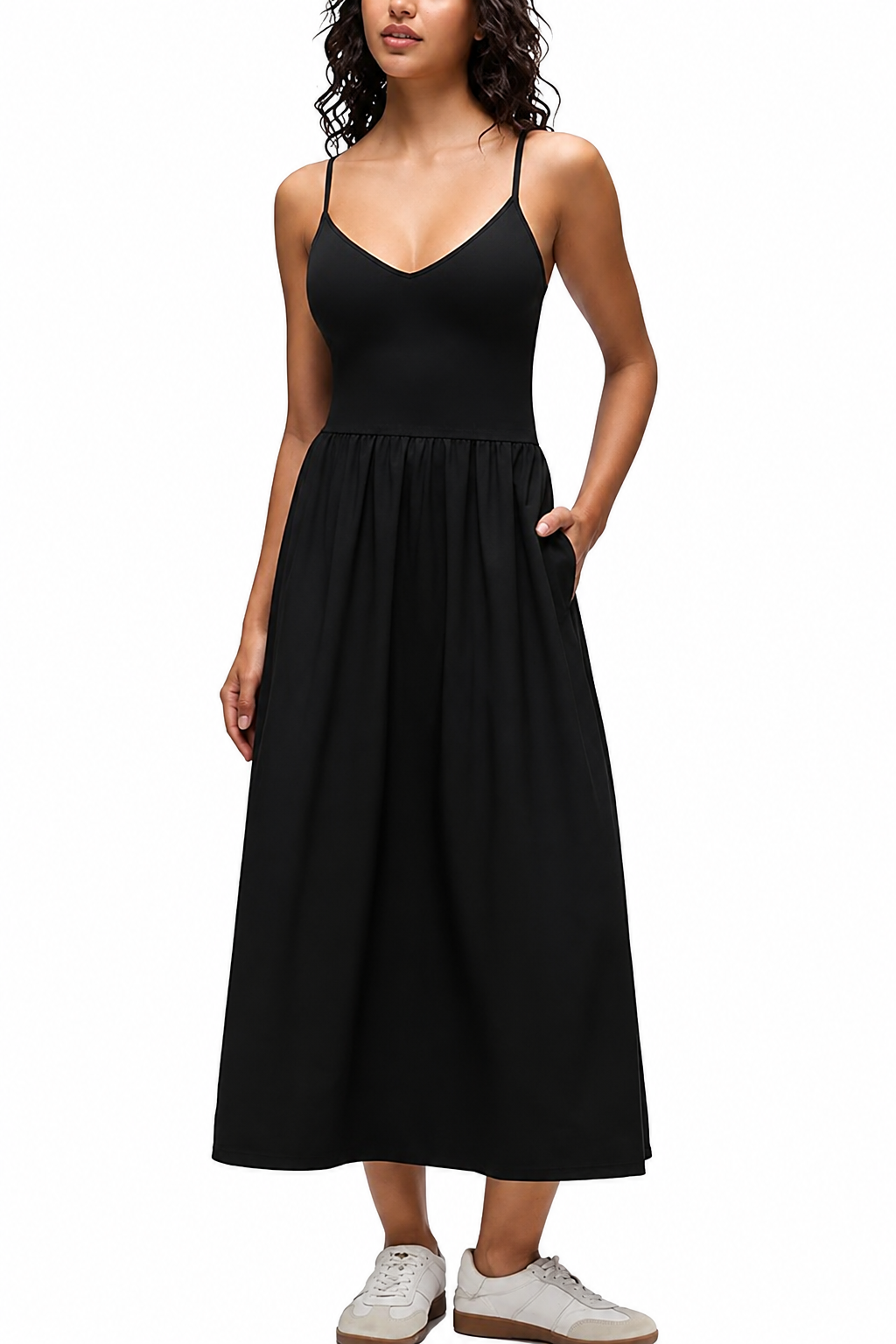 Women's V-Neck Flowy Maxi Dress With Built-In Bra
