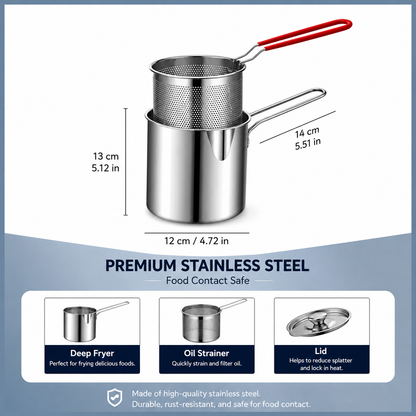 2026🔥🍟 Personal Mini Deep Fryer Set – Stainless Steel Pot with Lift-Out Draining Basket & Food Tongs