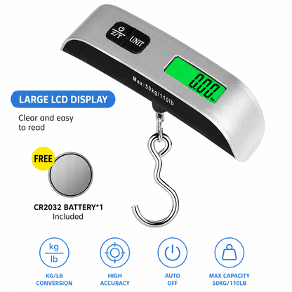 Portable Digital Hanging Luggage Scale with Backlit LCD Display