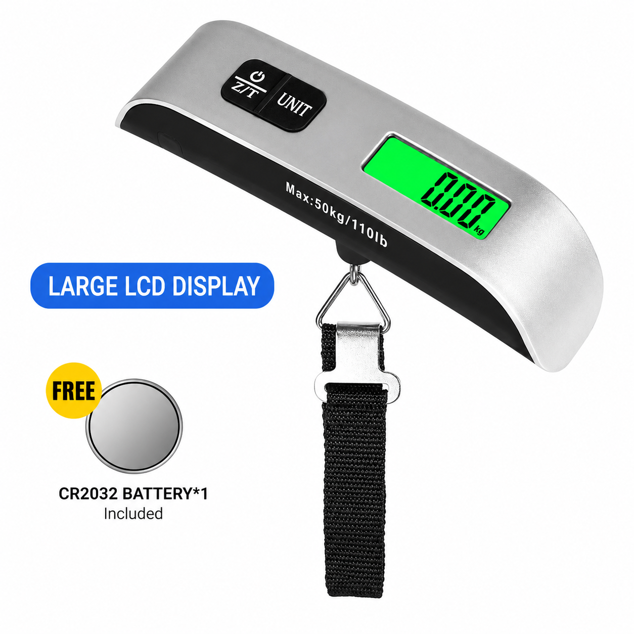Portable Digital Hanging Luggage Scale with Backlit LCD Display