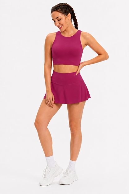 Women's High-Neck Sports Bra & Pleated Skort Set