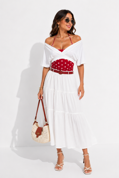 Women's Polka Dot Cami & Off-Shoulder Crop Top Set
