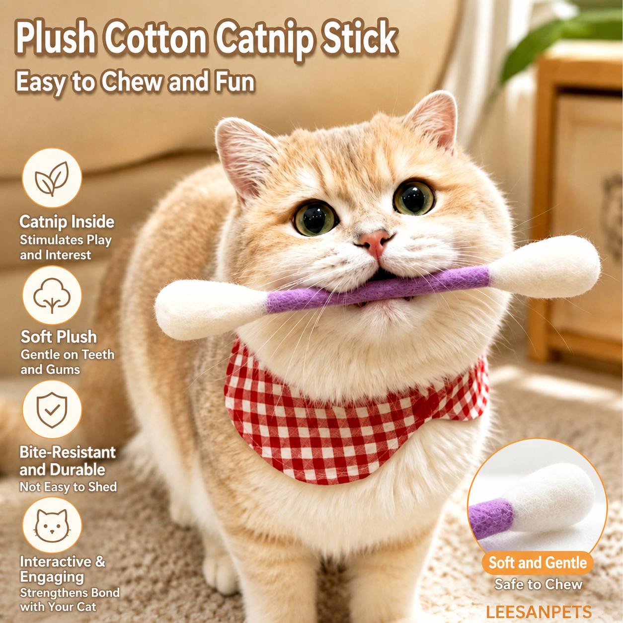 🐱 Catnip Cotton Swab Cat Toy – Extra Large Fun for Endless Play