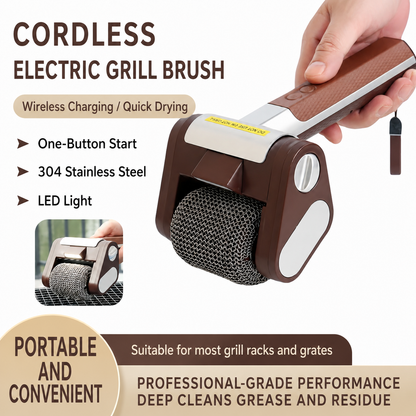 【Father's Day Gift】Electric Grill Brush with LED Light – Bristle-Free BBQ Cleaner with 304 Stainless Steel Power Roller