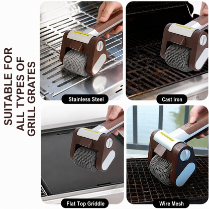 【Father's Day Gift】Electric Grill Brush with LED Light – Bristle-Free BBQ Cleaner with 304 Stainless Steel Power Roller