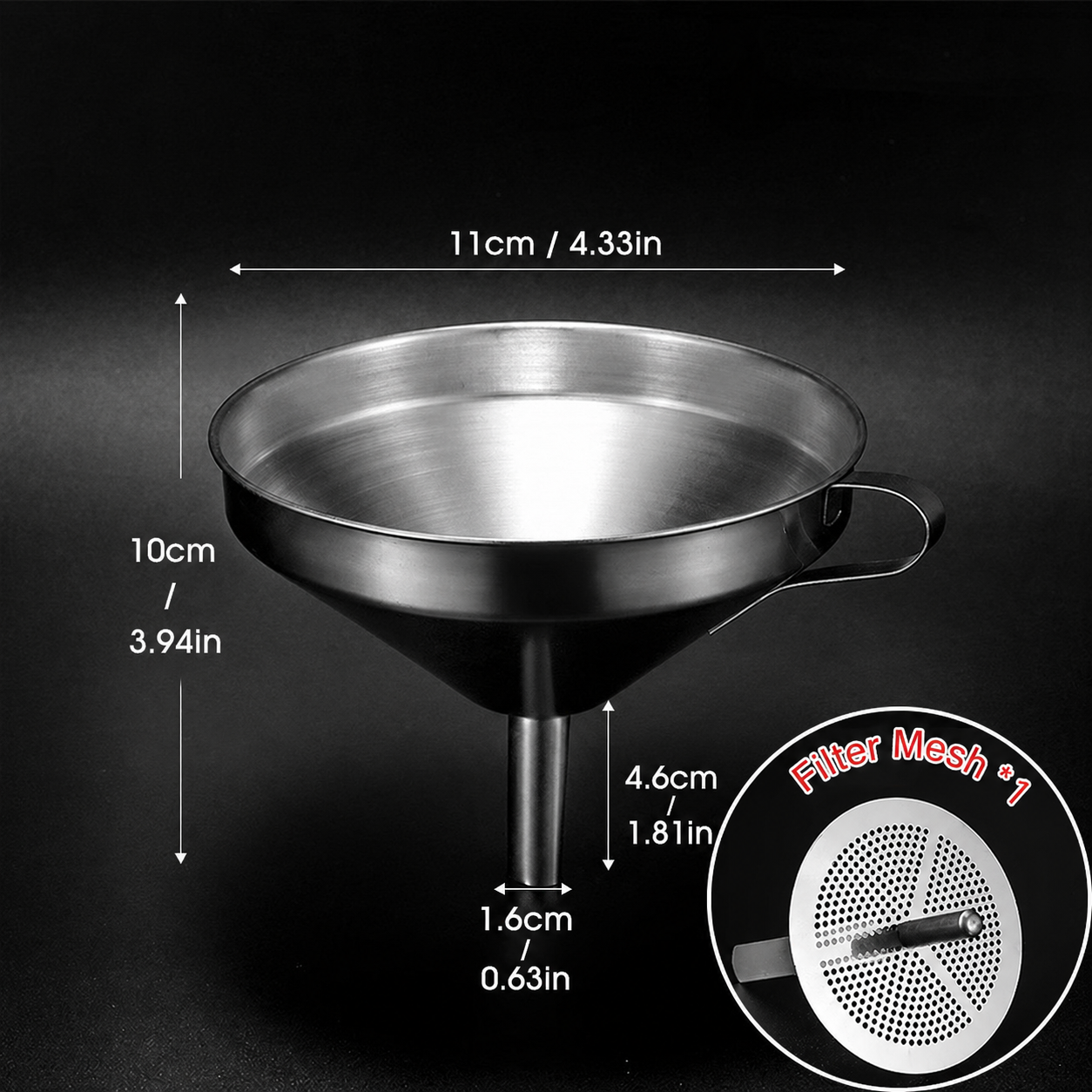 Stainless Steel Kitchen Funnel with Fine Mesh Filter – Food Grade Funnel Set for Oils, Liquids & Baking