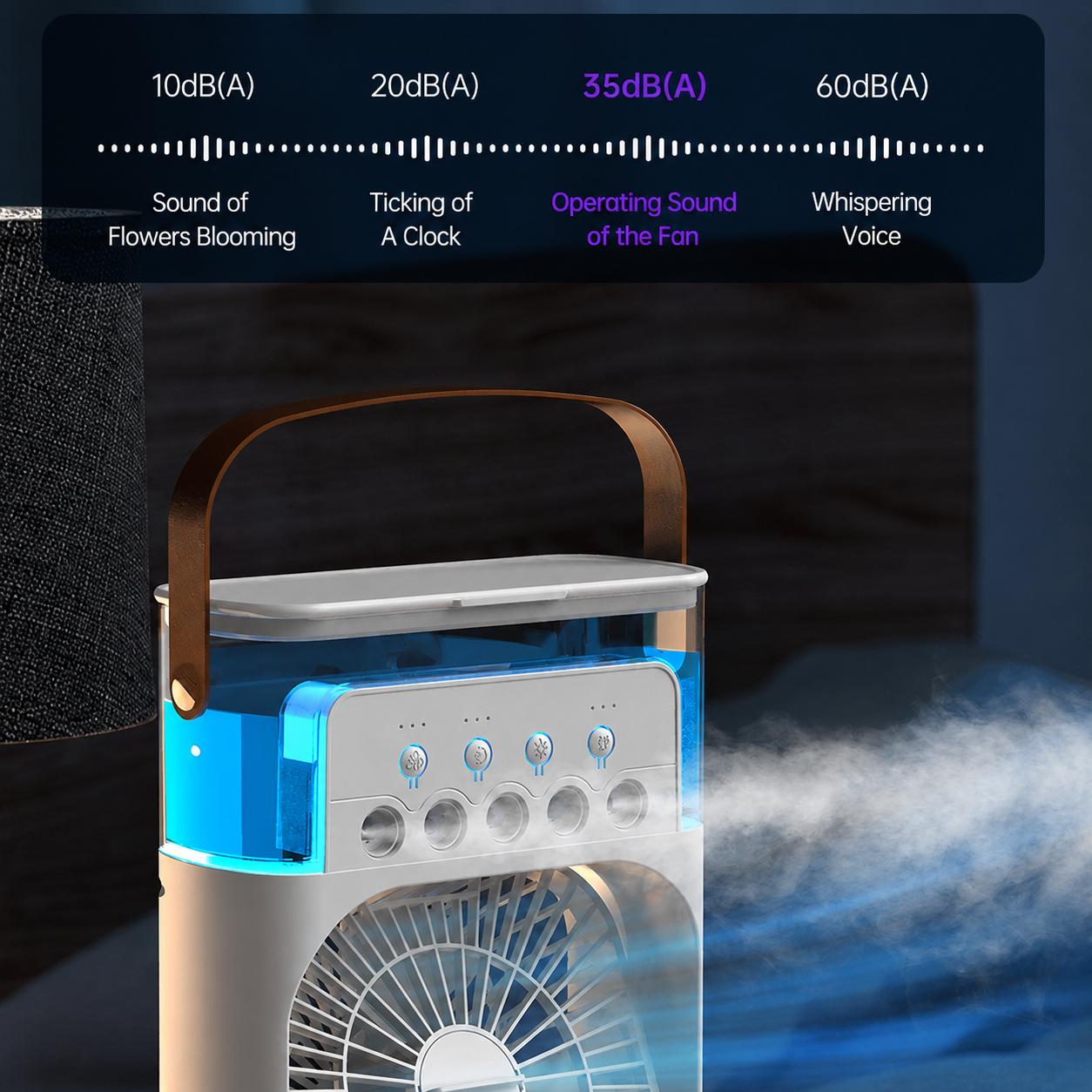 5-Nozzle Portable Mist Cooling Fan – Desktop Air Cooler & Humidifier with LED Light