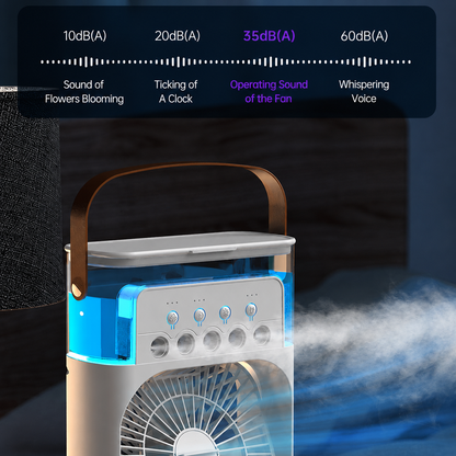 5-Nozzle Portable Mist Cooling Fan – Desktop Air Cooler & Humidifier with LED Light