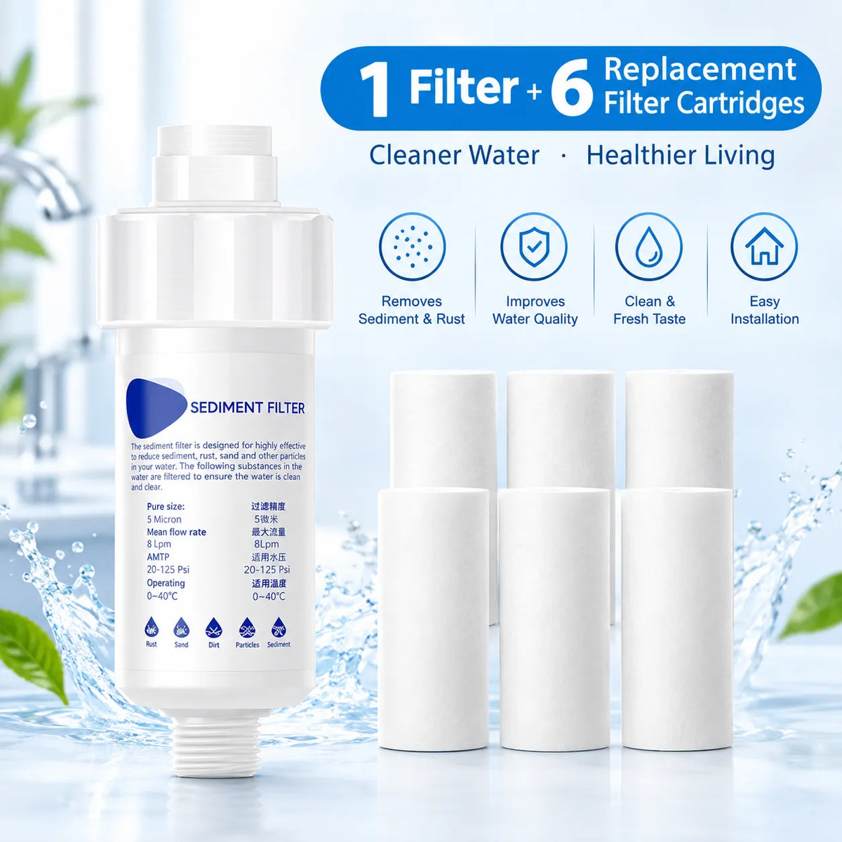 🎁Universal Household Water Filter With Chlorine Reduction & Replaceable Ceramic Cartridge