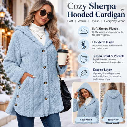 🎉Hooded Cardigan for Women Cable Knit Fleece Long Warm Sweater Coat
