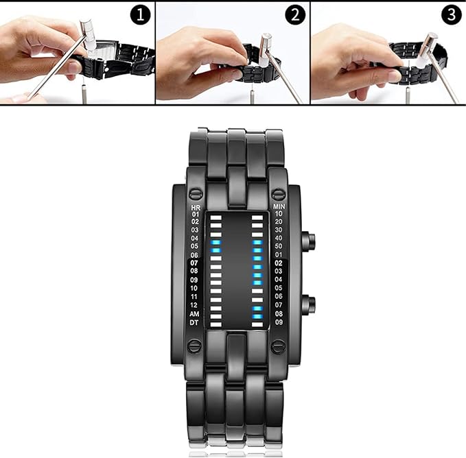 ⌚ Binary LED Square Watch – Stainless Steel Band | Unisex