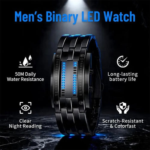 ⌚ Binary LED Square Watch – Stainless Steel Band | Unisex