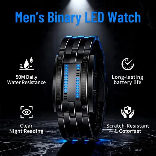 ⌚ Binary LED Square Watch – Stainless Steel Band | Unisex