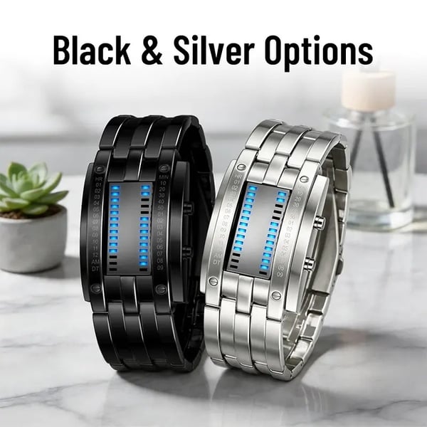 ⌚ Binary LED Square Watch – Stainless Steel Band | Unisex