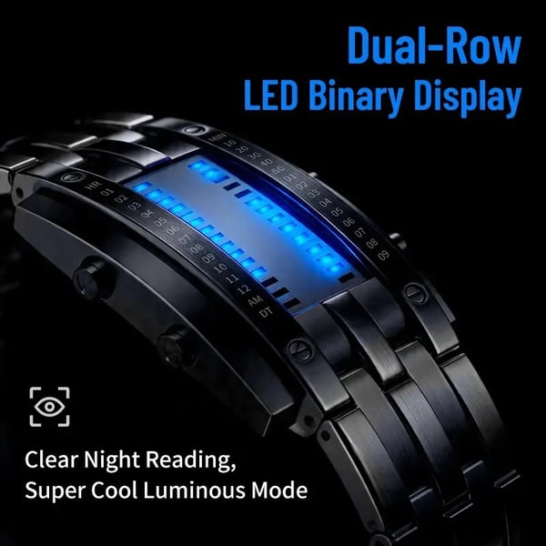 ⌚ Binary LED Square Watch – Stainless Steel Band | Unisex