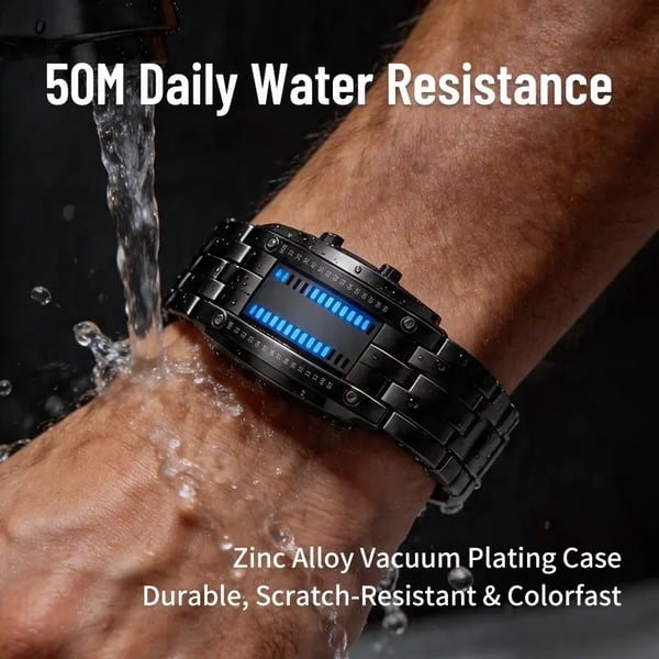 ⌚ Binary LED Square Watch – Stainless Steel Band | Unisex