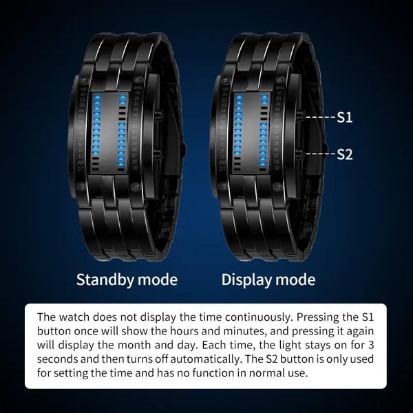 ⌚ Binary LED Square Watch – Stainless Steel Band | Unisex