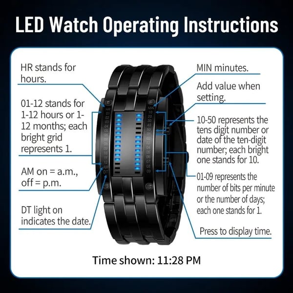 ⌚ Binary LED Square Watch – Stainless Steel Band | Unisex