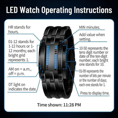 ⌚ Binary LED Square Watch – Stainless Steel Band | Unisex