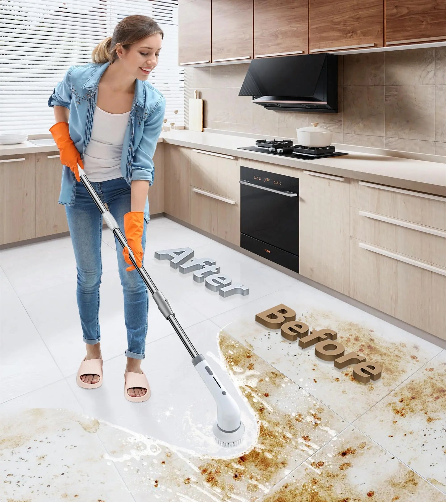 🚿✨ Cordless Power Scrubber – Extendable Handle, Long Battery Life, for Bathroom & Kitchen