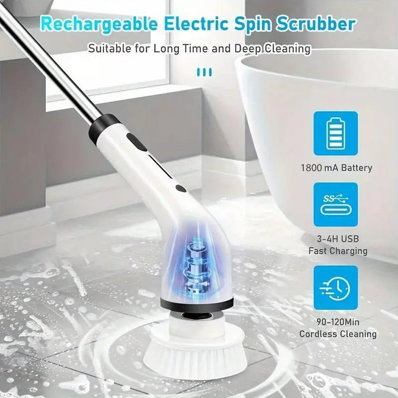 🚿✨ Cordless Power Scrubber – Extendable Handle, Long Battery Life, for Bathroom & Kitchen