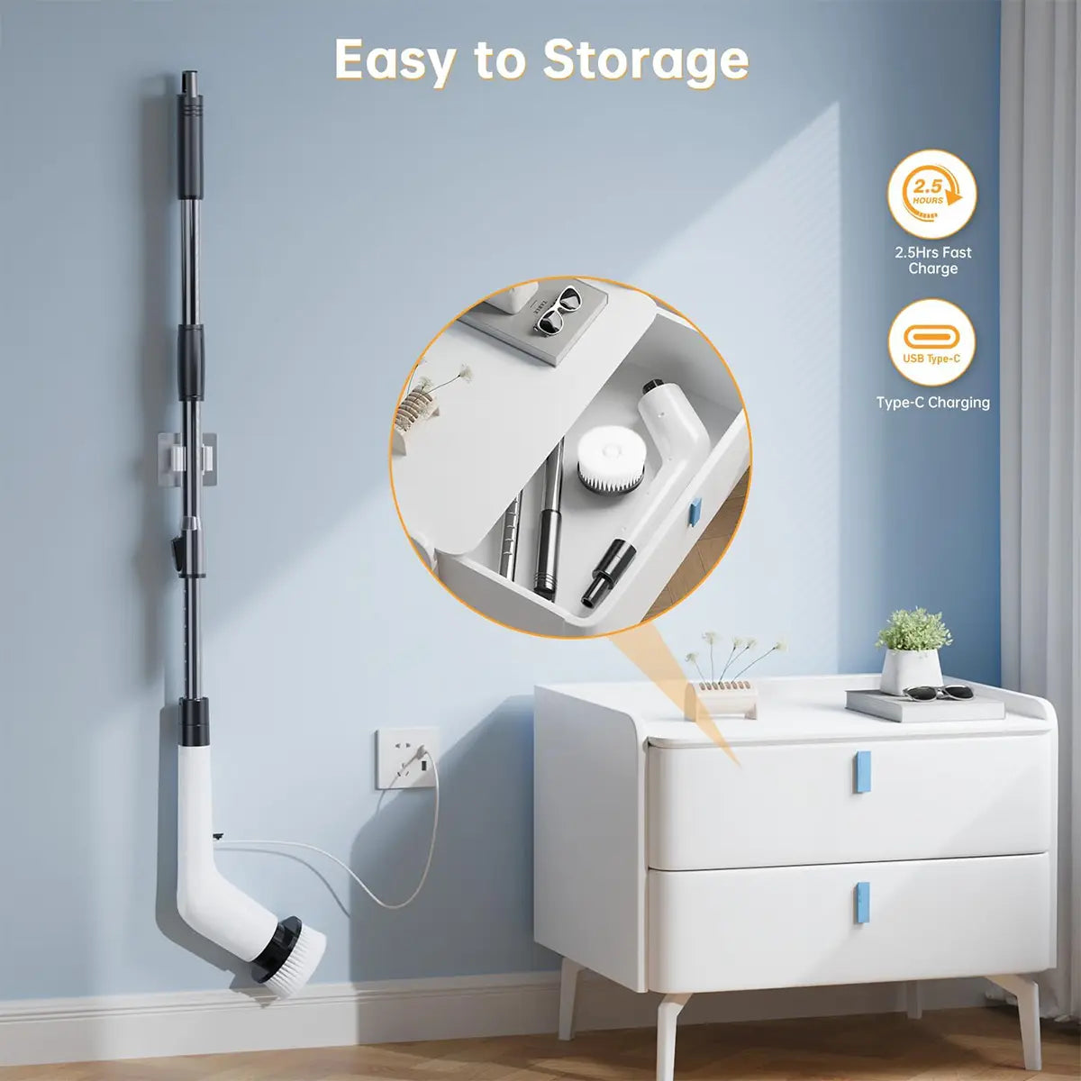 🚿✨ Cordless Power Scrubber – Extendable Handle, Long Battery Life, for Bathroom & Kitchen