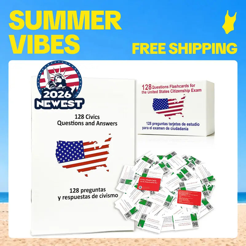 📚 2026 US Citizenship Flash Cards (Spanish/English) – 128 USCIS Questions & Answers by STICQUE