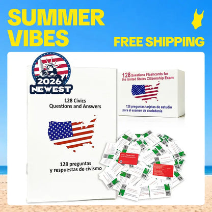 📚 2026 US Citizenship Flash Cards (Spanish/English) – 128 USCIS Questions & Answers by STICQUE