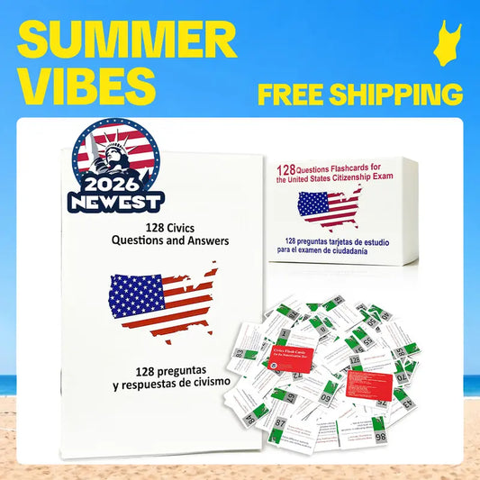 📚 2026 US Citizenship Flash Cards (Spanish/English) – 128 USCIS Questions & Answers by STICQUE