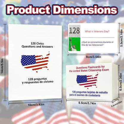 📚 2026 US Citizenship Flash Cards (Spanish/English) – 128 USCIS Questions & Answers by STICQUE